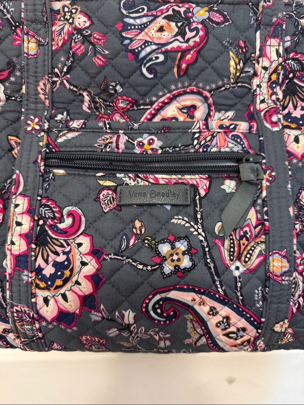Vera Bradley Quilted Paisley Tote in Navy and Pink - Picture 2 of 4